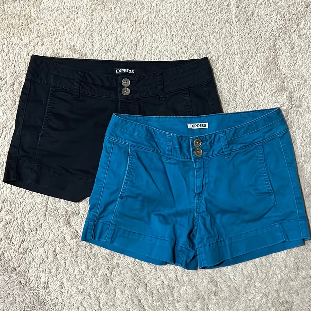 2 pairs of Express shorts black and teal blue